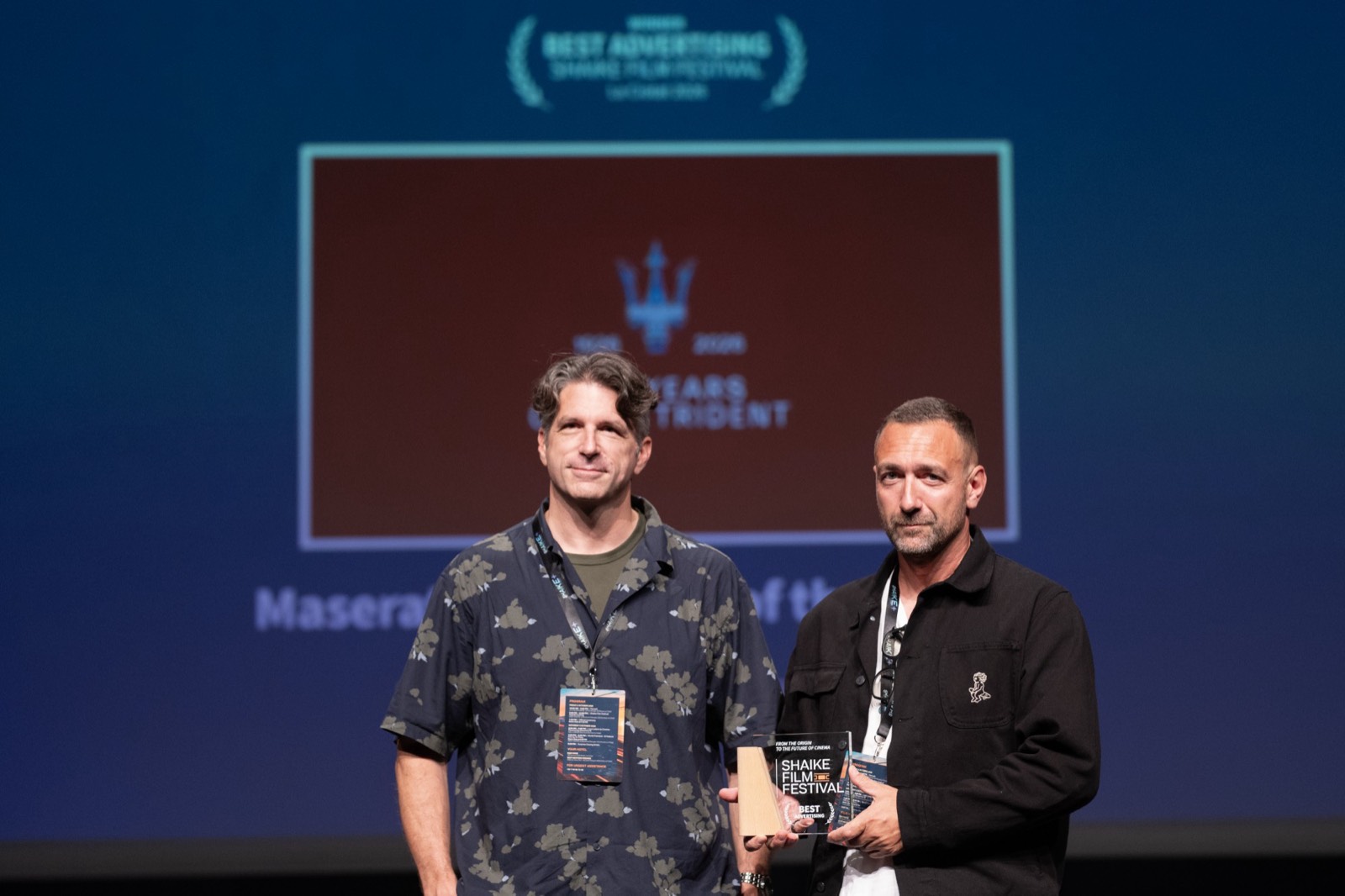 Stéphane Benini and Bruno Detante receiving the Best Advertising award at Shaike Film Festival, La Ciotat 2026